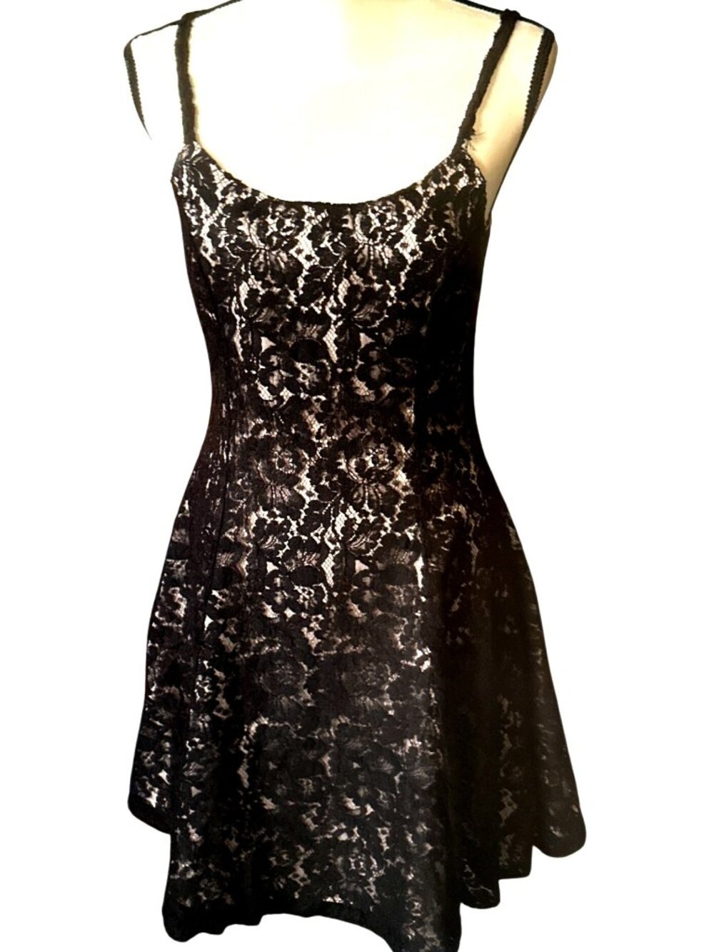 Whimsigoth Black Lace Skater Dress Small Med Fit Flare Floral Cocktail READ